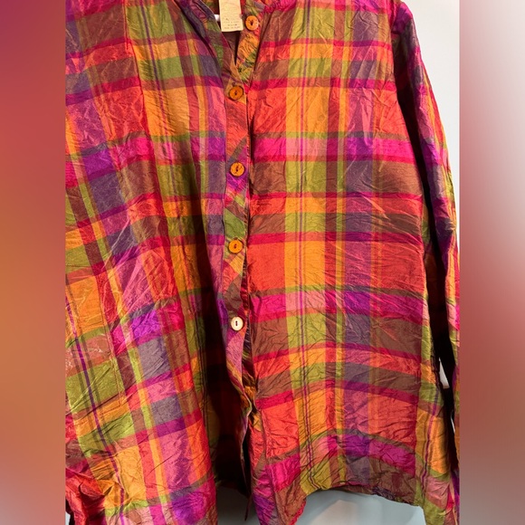 Jennifer George Sketchbook Women’s Pink/orange Plaid Button Up Shirt 100% Silk M - Picture 4 of 12